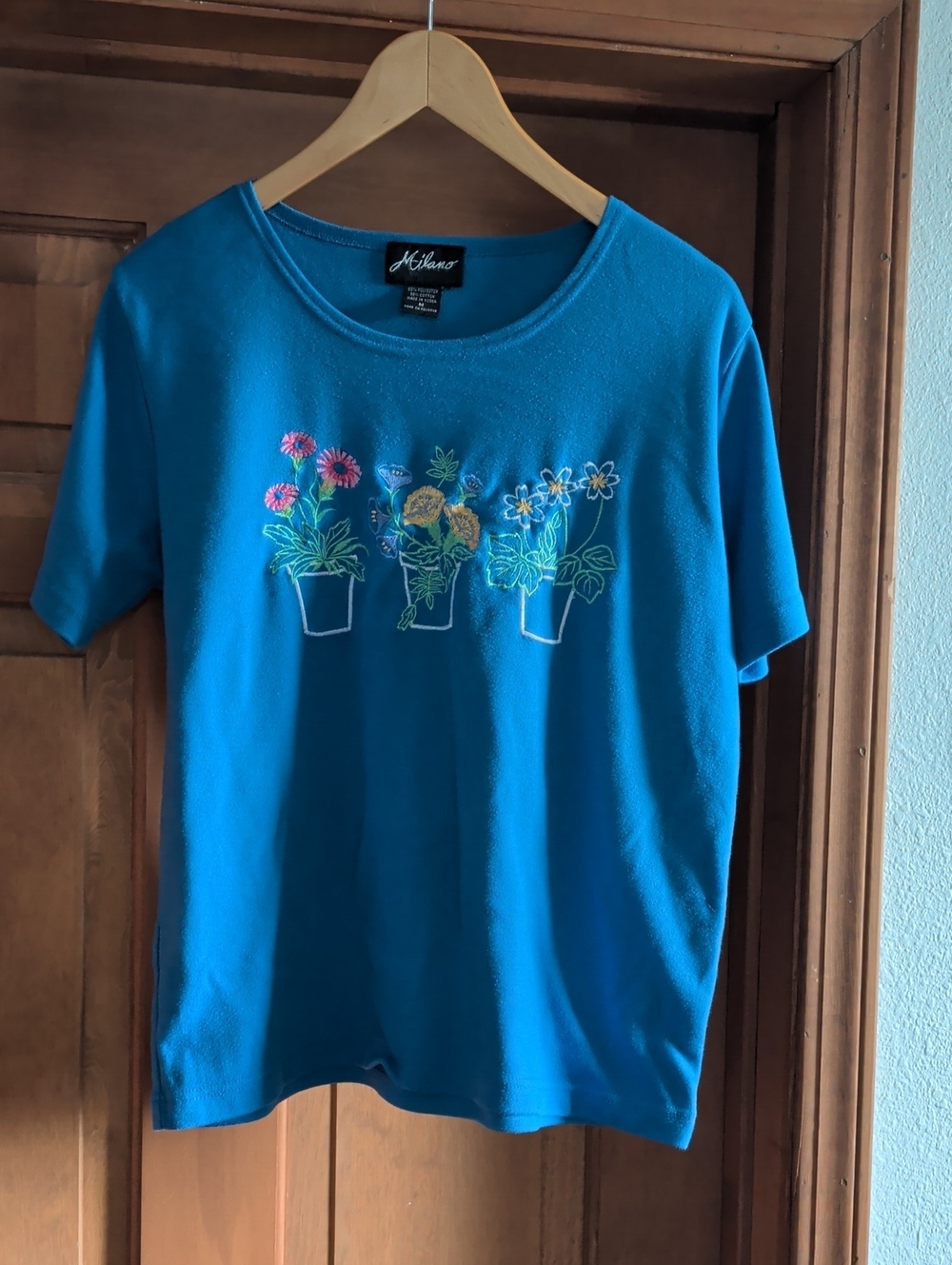 Milano Women's M Blue Floral Embroidered Tee